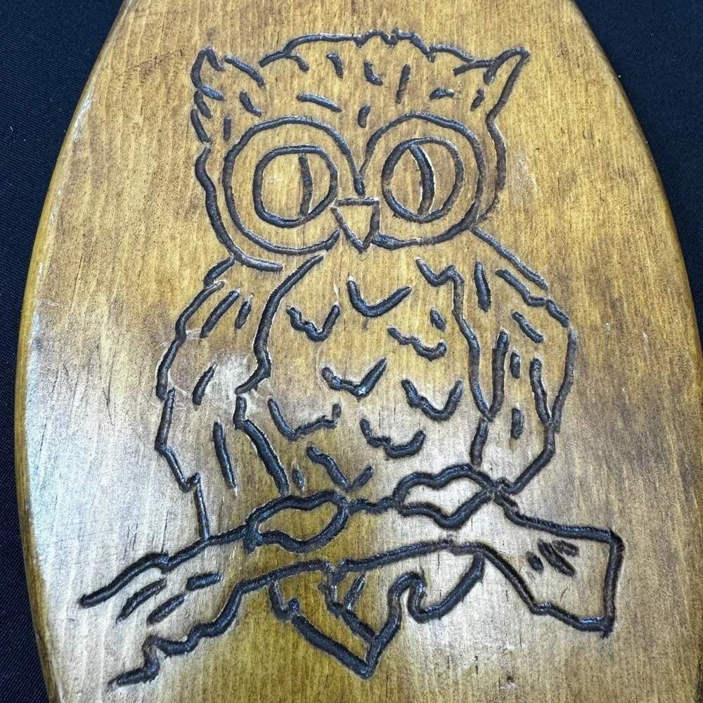 Vintage Wood  Carved Owl Plaque‎